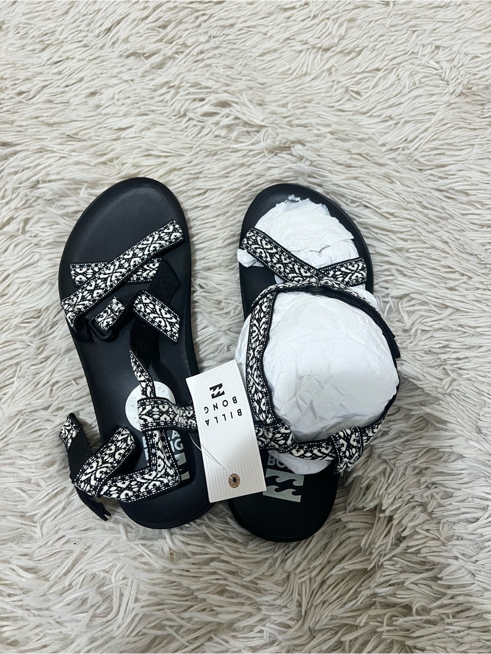Billabong Black Sandals with White Patterned Straps